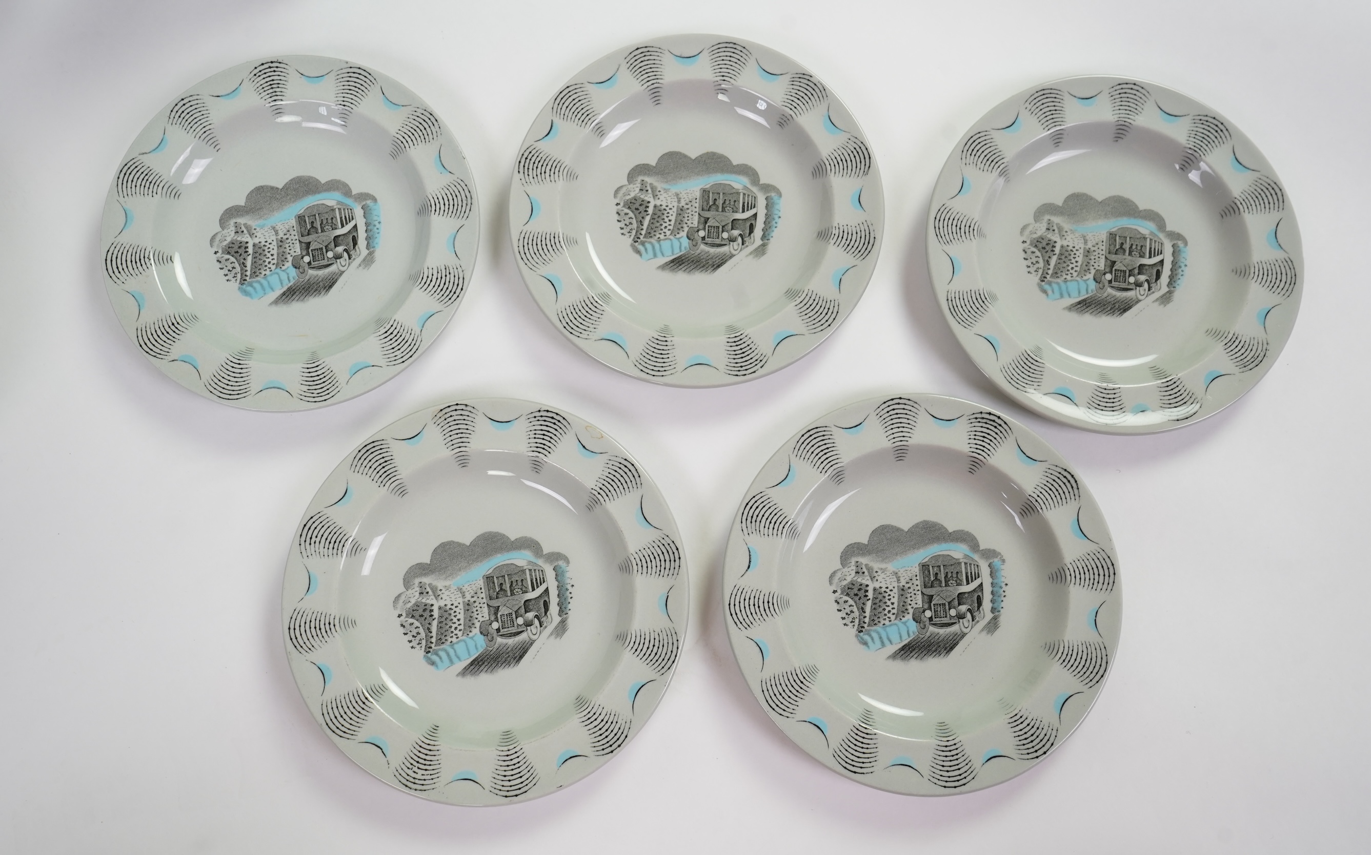 Eric Ravilious (1903-1942) for Wedgwood: A 'Travel' pattern part tea and dinner service